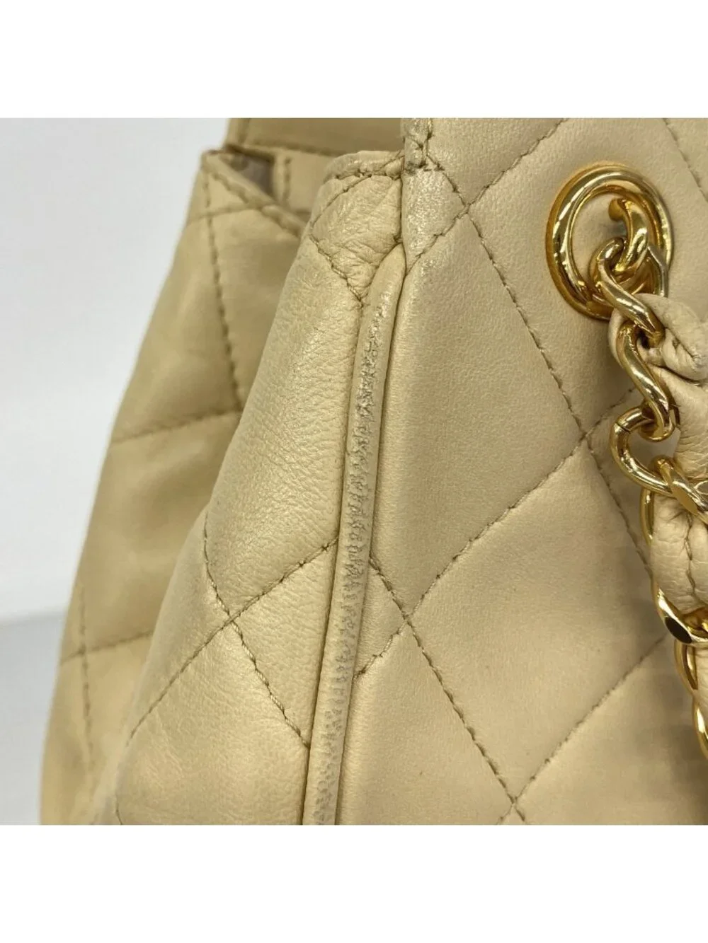 Chanel Shoulder Bag Quilted Lambskin Beige Gold